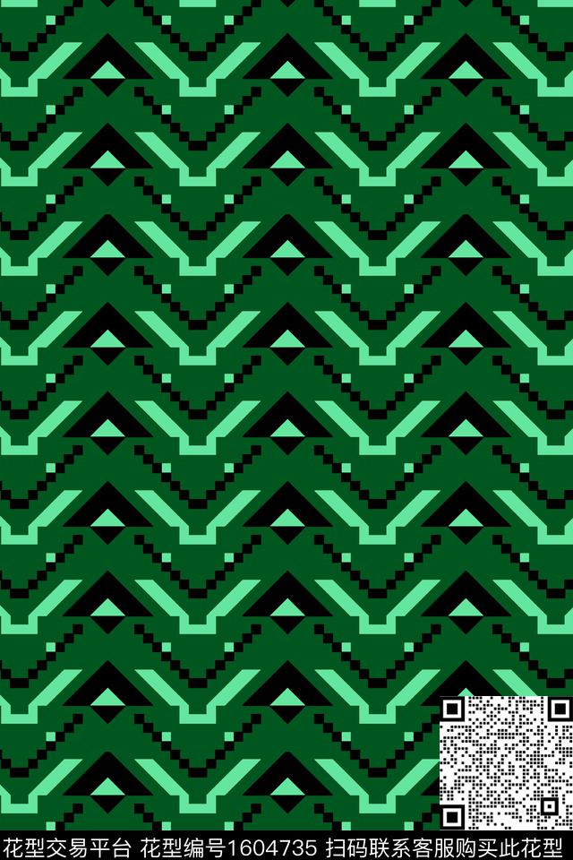 绿色几何人字形传统印花华亿平台下载（图片编号: 1604735） - 瓦栏（Walan）