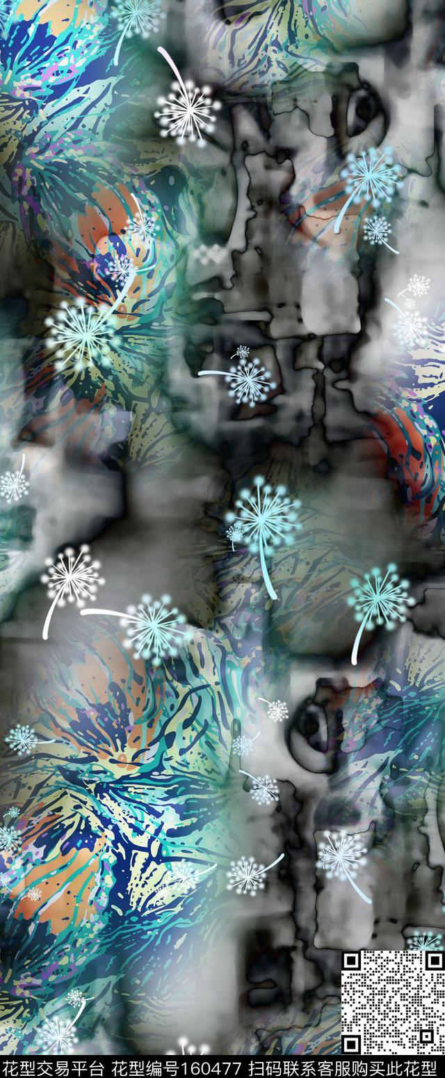 花卉抽象定位数码印花华亿平台下载（图片编号: 160477） - 瓦栏（Walan）