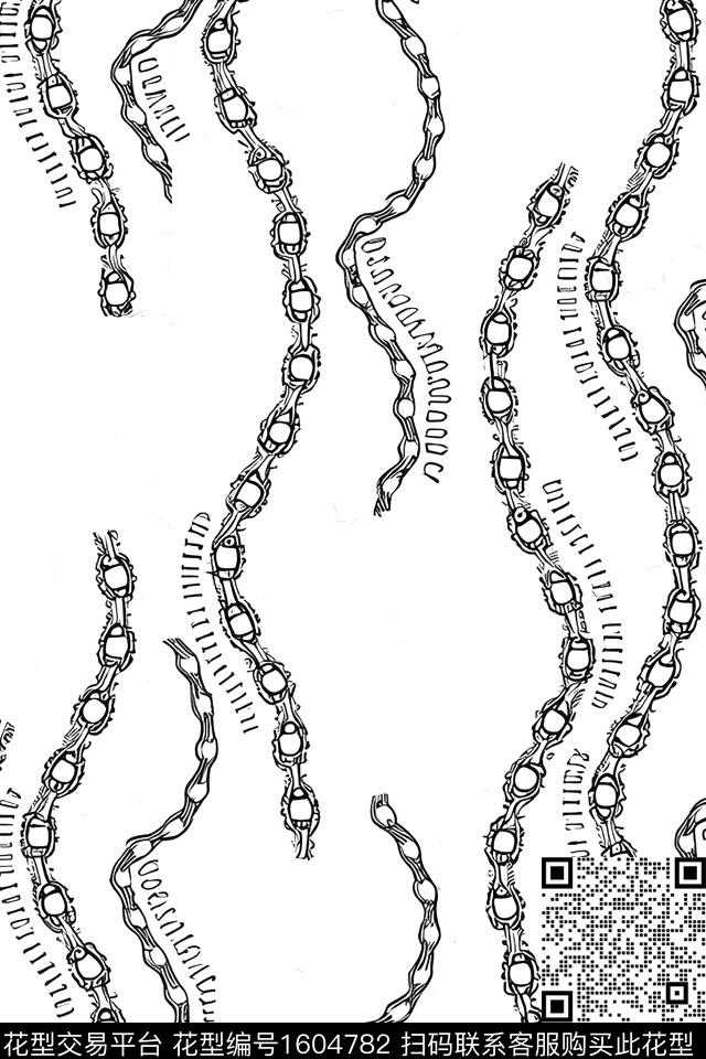 黑白华亿平台抽象链条数码印花华亿平台下载（图片编号: 1604782） - 瓦栏（Walan）