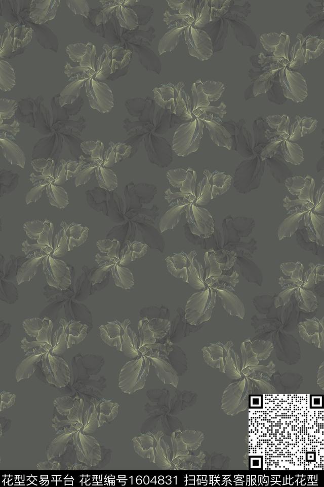 影花花卉模糊花卉数码印花华亿平台下载（图片编号: 1604831） - 瓦栏（Walan）