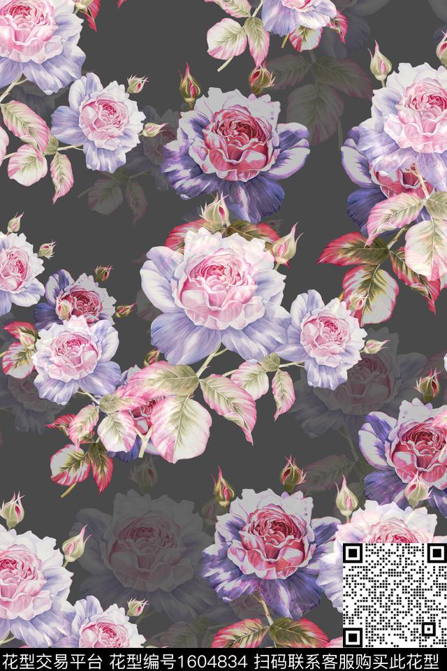 影花花卉手绘大花数码印花华亿平台下载（图片编号: 1604834） - 瓦栏（Walan）