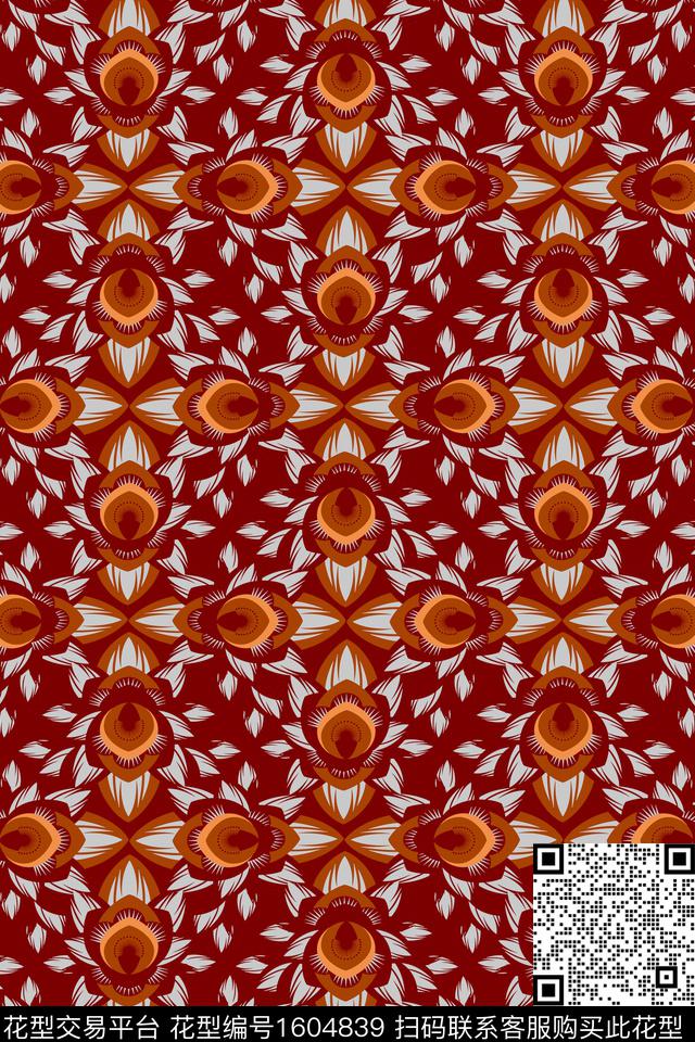 花卉对称平面花卉传统印花华亿平台下载（图片编号: 1604839） - 瓦栏（Walan）