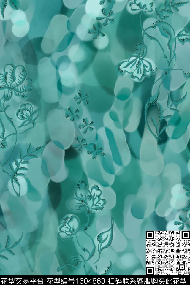 晕染肌理花卉肌理数码印花华亿平台下载（图片编号: 1604863） - 瓦栏（Walan）