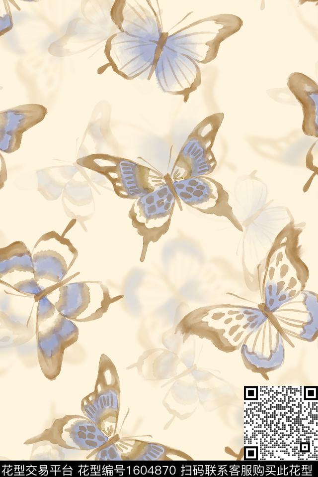 小清新水彩蝴蝶数码印花华亿平台下载（图片编号: 1604870） - 瓦栏（Walan）