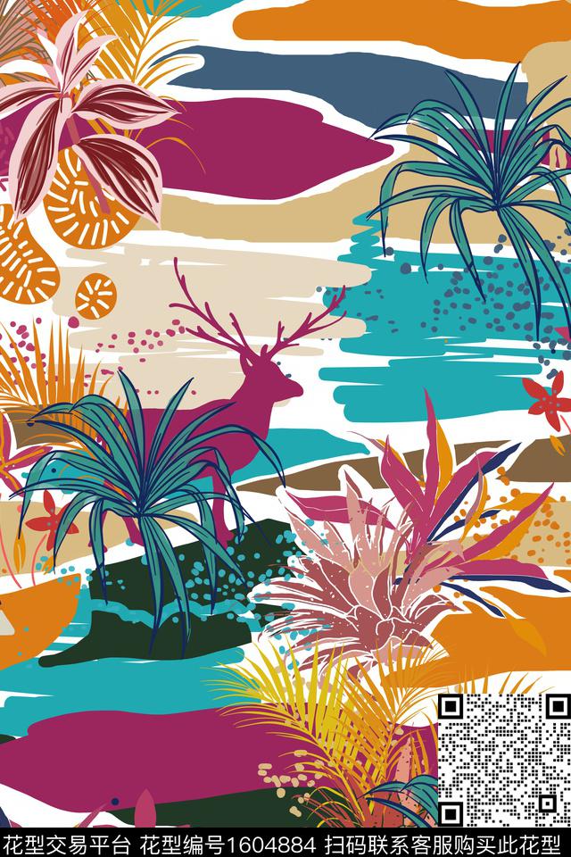 动物热带植物数码印花华亿平台下载（图片编号: 1604884） - 瓦栏（Walan）
