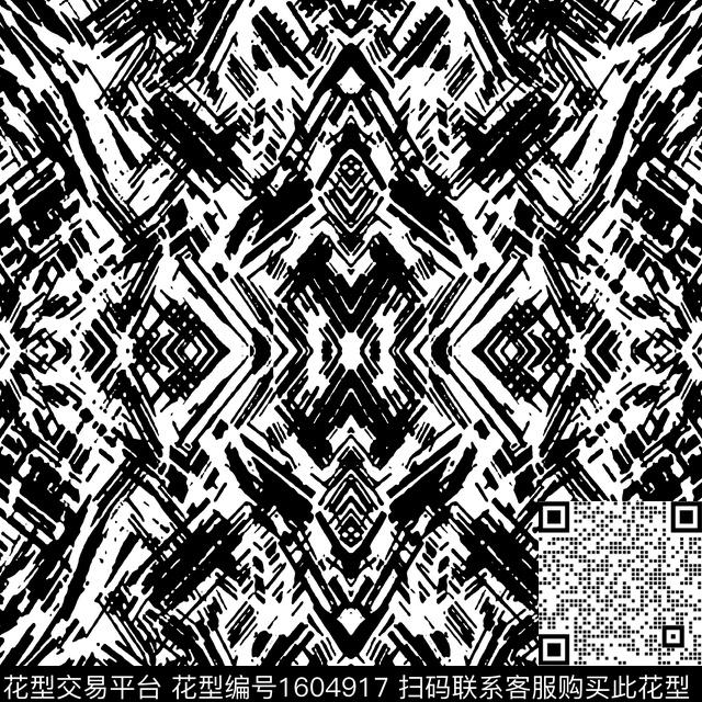 黑白华亿平台大牌风抽象传统印花华亿平台下载（图片编号: 1604917） - 瓦栏（Walan）