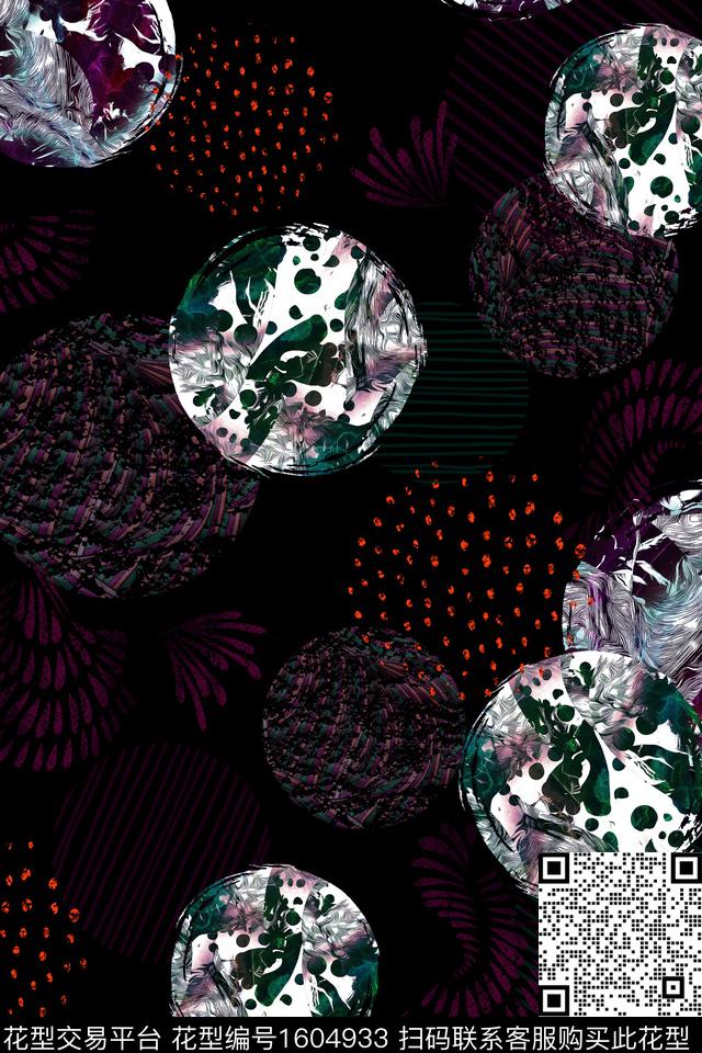 中老年黑底花卉波点数码印花华亿平台下载（图片编号: 1604933） - 瓦栏（Walan）