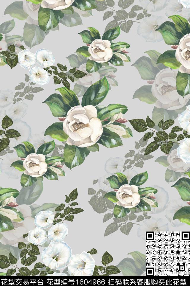 花卉影花手绘数码印花华亿平台下载（图片编号: 1604966） - 瓦栏（Walan）