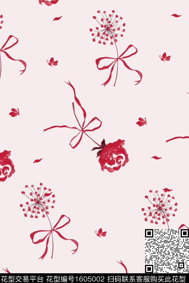 花卉蝴蝶结波点数码印花华亿平台下载（图片编号: 1605002） - 瓦栏（Walan）