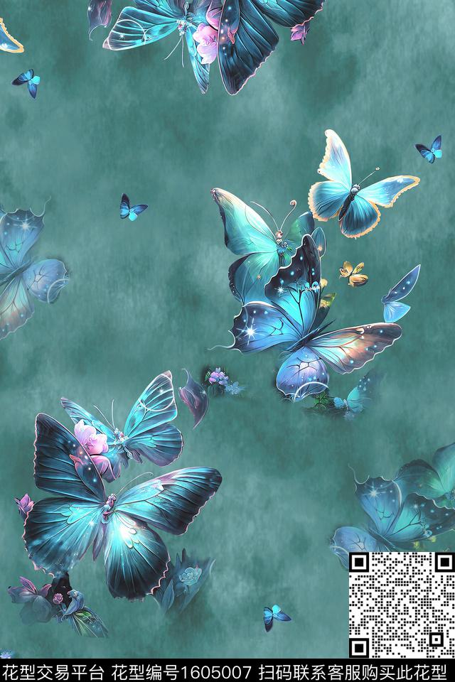 晕染肌理蝴蝶旗袍数码印花华亿平台下载（图片编号: 1605007） - 瓦栏（Walan）