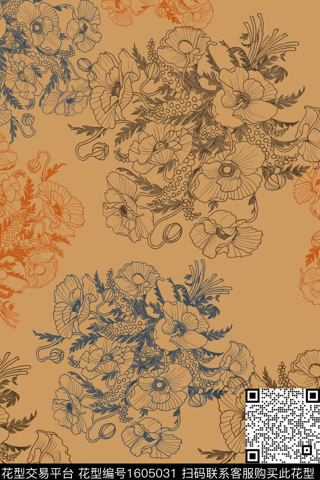 花卉线条花卉传统印花华亿平台下载（图片编号: 1605031） - 瓦栏（Walan）