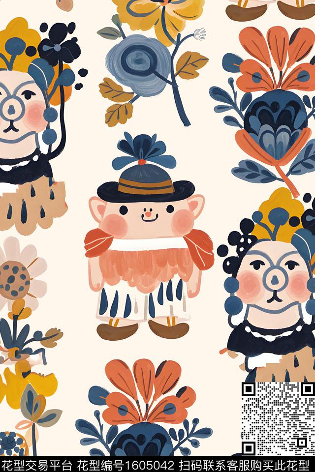 卡通卡通人物水彩数码印花华亿平台下载（图片编号: 1605042） - 瓦栏（Walan）