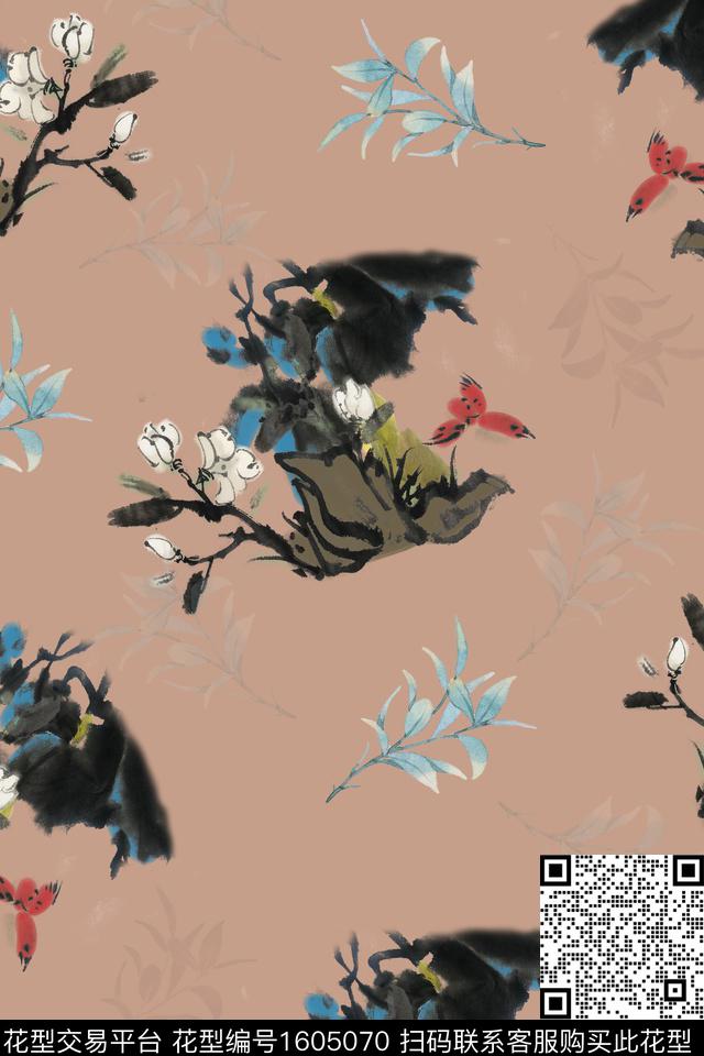 花卉绿植树叶花鸟数码印花华亿平台下载（图片编号: 1605070） - 瓦栏（Walan）