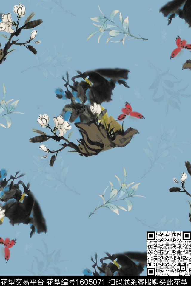 花卉绿植树叶花鸟数码印花华亿平台下载（图片编号: 1605071） - 瓦栏（Walan）