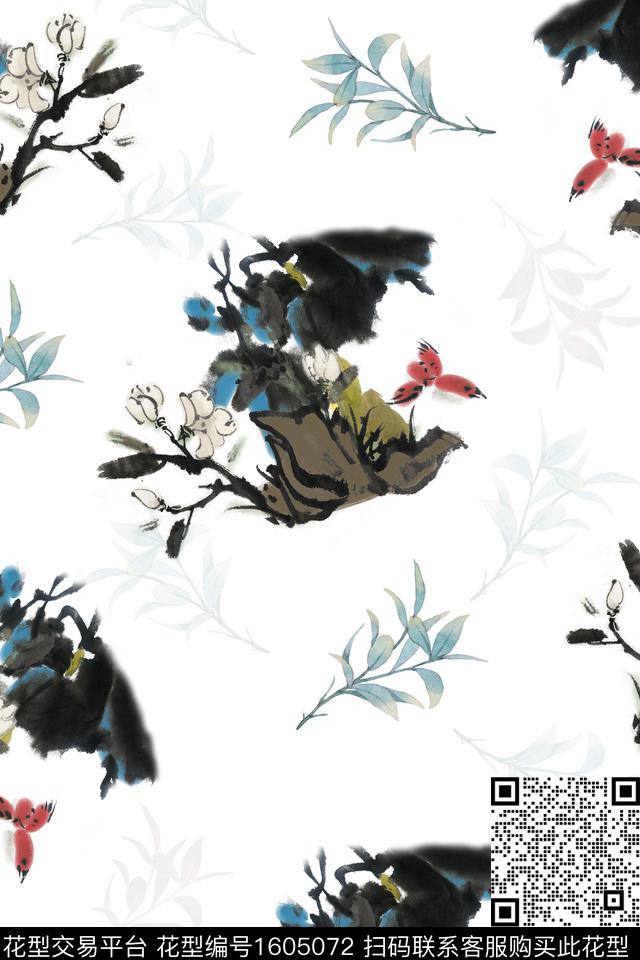 中国风水墨风花鸟数码印花华亿平台下载（图片编号: 1605072） - 瓦栏（Walan）