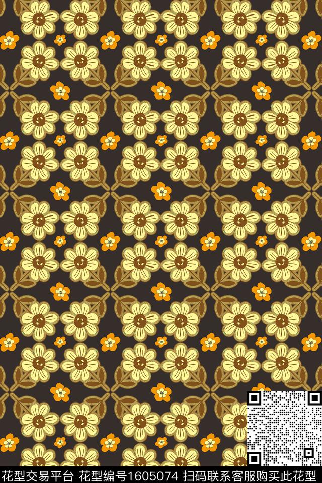 花卉小花复古数码印花华亿平台下载（图片编号: 1605074） - 瓦栏（Walan）