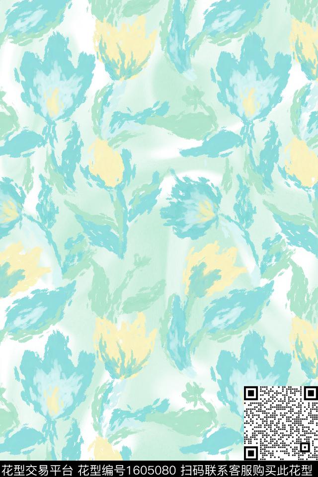 小清新花卉水彩数码印花华亿平台下载（图片编号: 1605080） - 瓦栏（Walan）