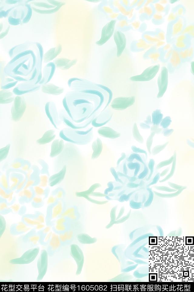 小清新清爽底花卉玫瑰花数码印花华亿平台下载（图片编号: 1605082） - 瓦栏（Walan）