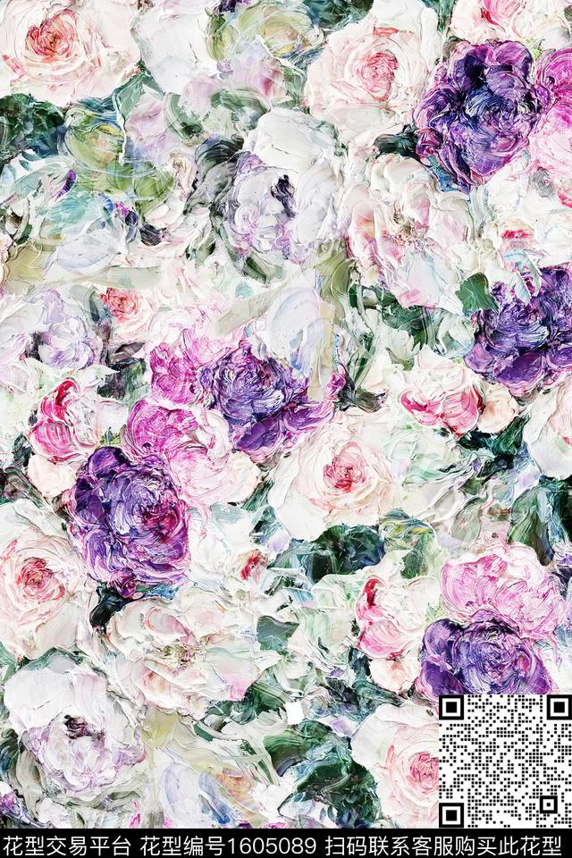 油画华亿平台花卉肌理数码印花华亿平台下载（图片编号: 1605089） - 瓦栏（Walan）