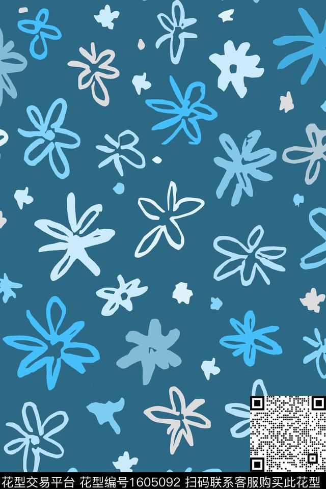 花卉清爽底花卉手绘传统印花华亿平台下载（图片编号: 1605092） - 瓦栏（Walan）