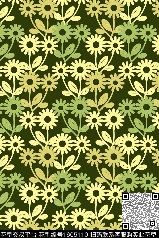 花卉小花剪影传统印花华亿平台下载（图片编号: 1605110） - 瓦栏（Walan）