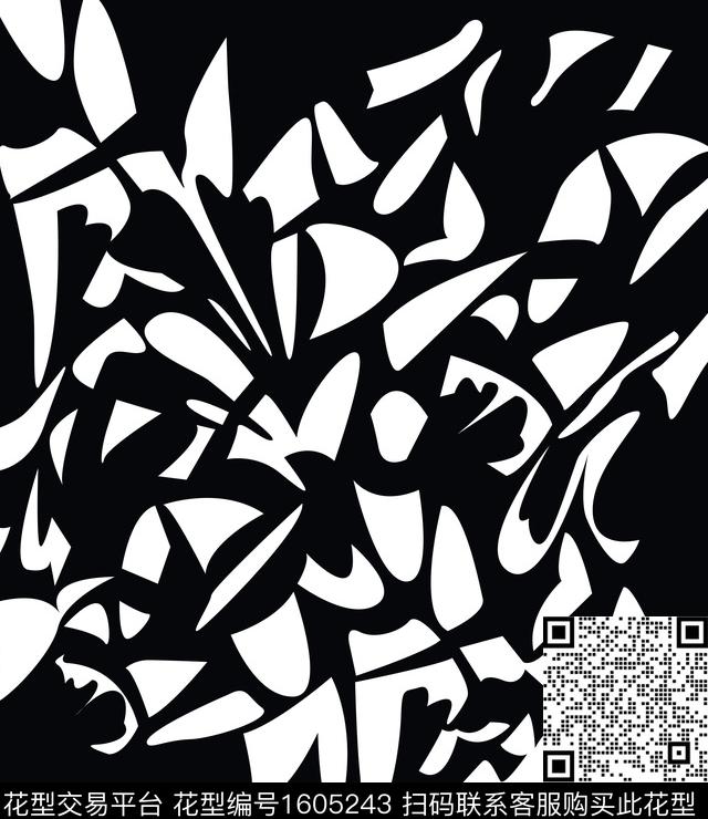 定位黑白定位花传统印花华亿平台下载（图片编号: 1605243） - 瓦栏（Walan）