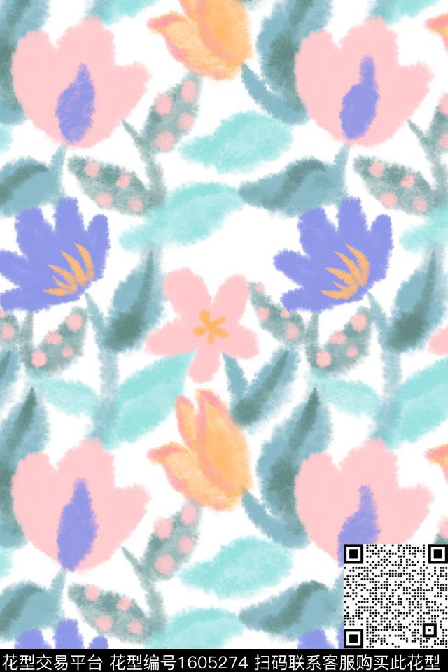 小清新清爽底花卉花卉数码印花华亿平台下载（图片编号: 1605274） - 瓦栏（Walan）