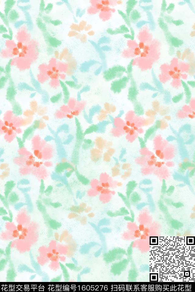 小清新清爽底花卉花卉数码印花华亿平台下载（图片编号: 1605276） - 瓦栏（Walan）
