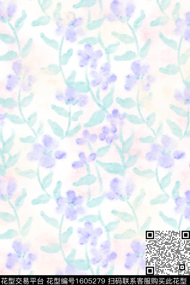 晕染肌理花卉水彩数码印花华亿平台下载（图片编号: 1605279） - 瓦栏（Walan）