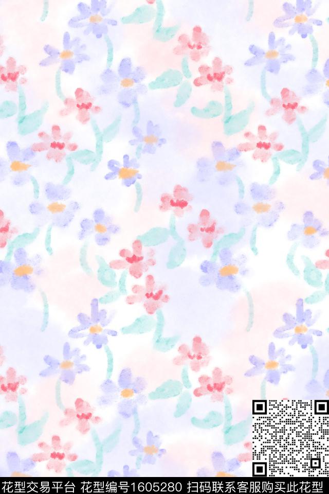 小清新清爽底花卉花卉数码印花华亿平台下载（图片编号: 1605280） - 瓦栏（Walan）
