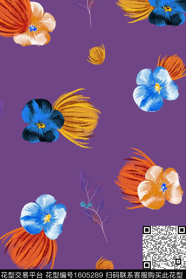 民族风花卉绿植树叶数码印花华亿平台下载（图片编号: 1605289） - 瓦栏（Walan）