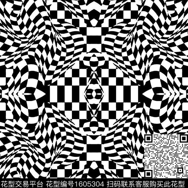 黑白华亿平台大牌风对称花传统印花华亿平台下载（图片编号: 1605304） - 瓦栏（Walan）