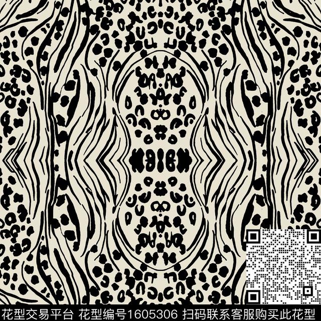 动物纹豹纹对称传统印花华亿平台下载（图片编号: 1605306） - 瓦栏（Walan）