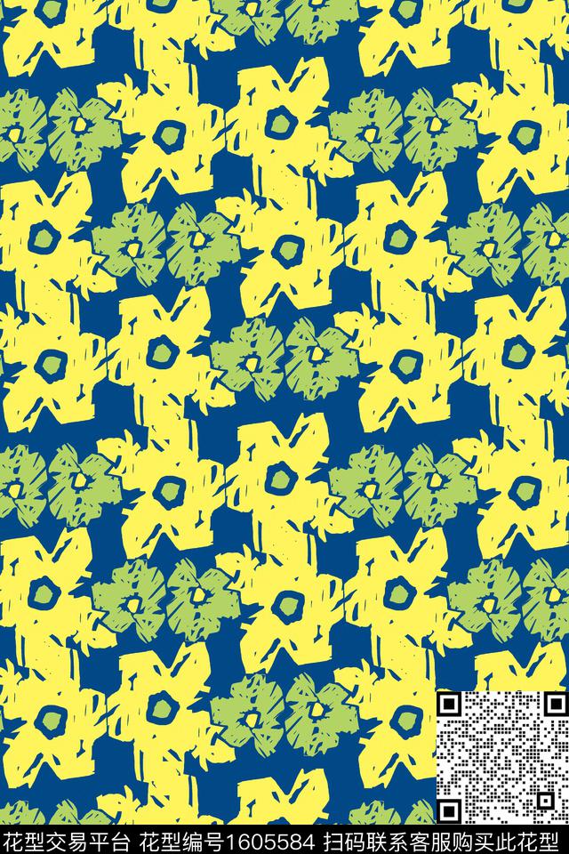 花卉剪影传统印花华亿平台下载（图片编号: 1605584） - 瓦栏（Walan）