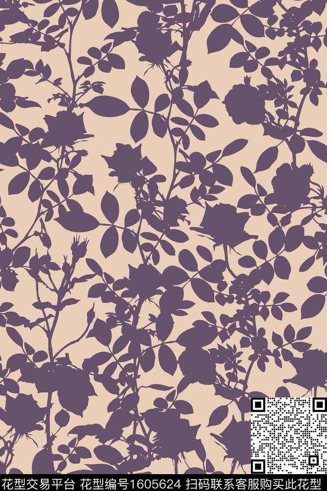 花卉植物剪影传统印花华亿平台下载（图片编号: 1605624） - 瓦栏（Walan）