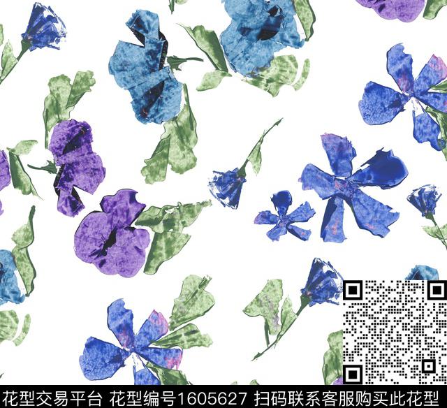 花卉水彩花卉绿植树叶数码印花华亿平台下载（图片编号: 1605627） - 瓦栏（Walan）