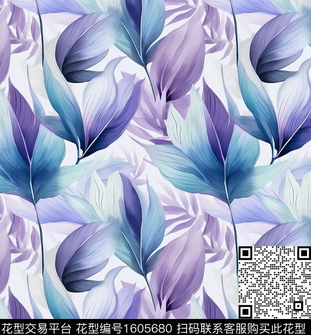 叶子水彩绿植树叶数码印花华亿平台下载（图片编号: 1605680） - 瓦栏（Walan）