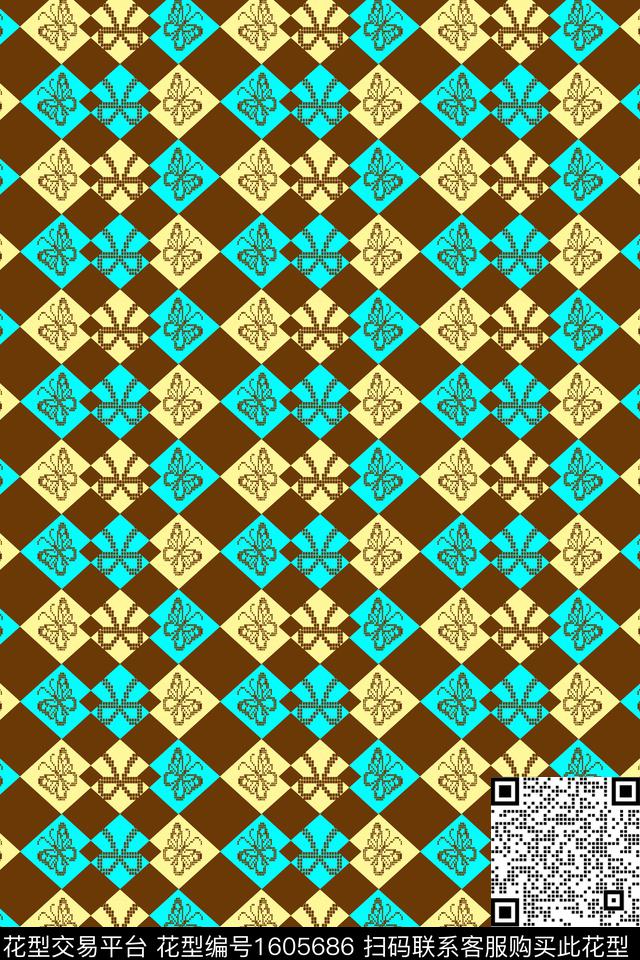 蝴蝶格子几何数码印花华亿平台下载（图片编号: 1605686） - 瓦栏（Walan）