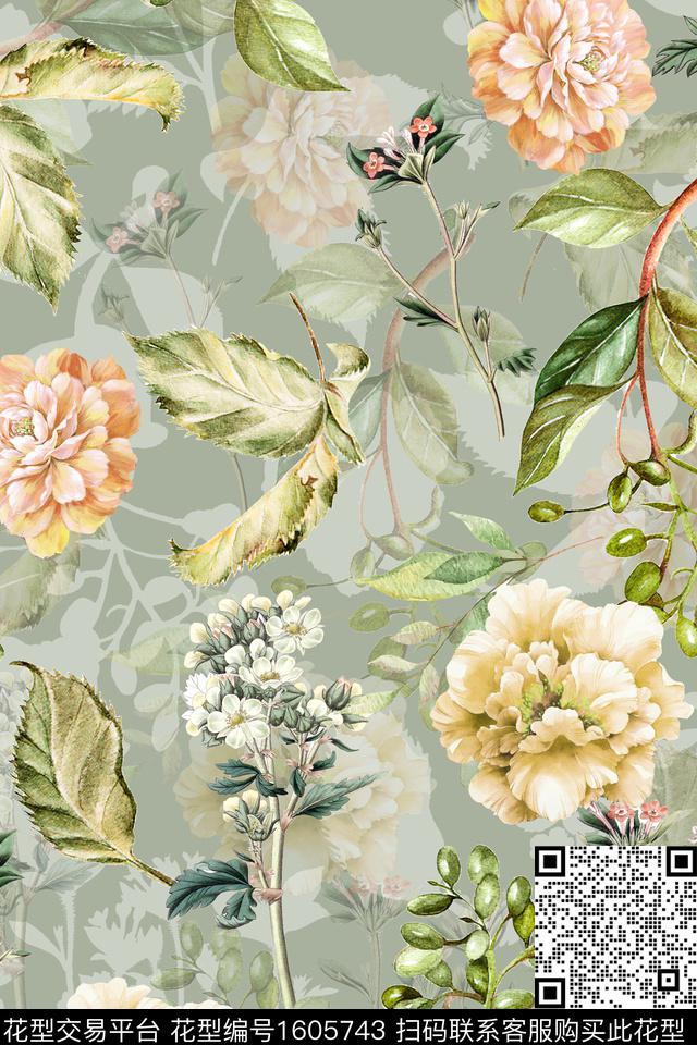 花卉水彩花卉影花数码印花华亿平台下载（图片编号: 1605743） - 瓦栏（Walan）