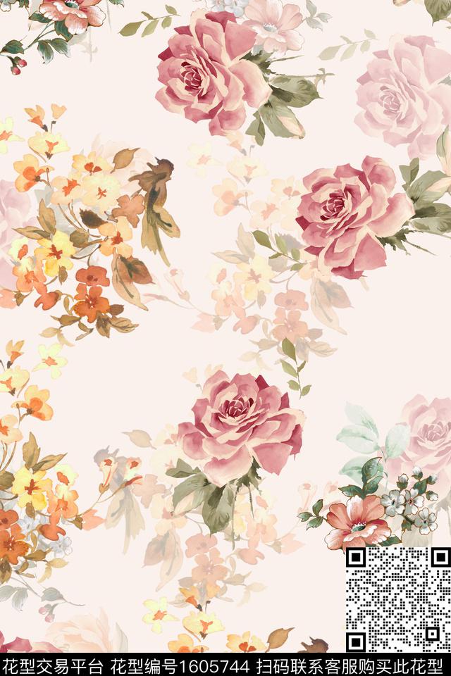 花卉水彩花卉影花数码印花华亿平台下载（图片编号: 1605744） - 瓦栏（Walan）