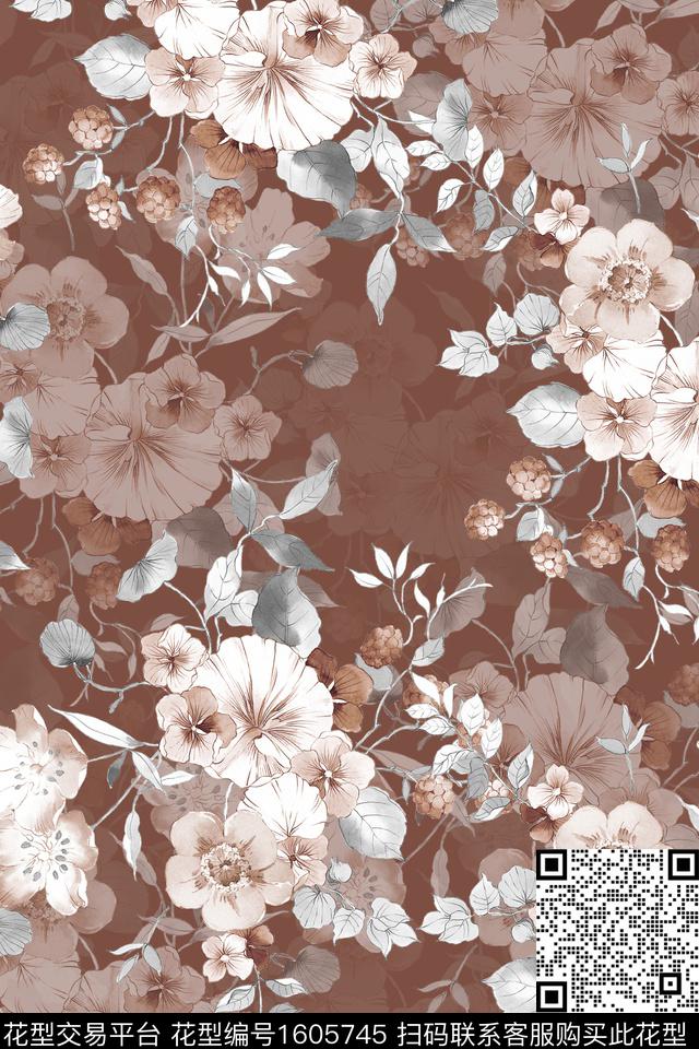 花卉水彩花卉影花数码印花华亿平台下载（图片编号: 1605745） - 瓦栏（Walan）