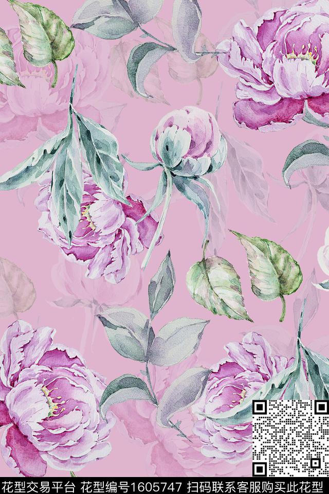 花卉水彩花卉影花数码印花华亿平台下载（图片编号: 1605747） - 瓦栏（Walan）