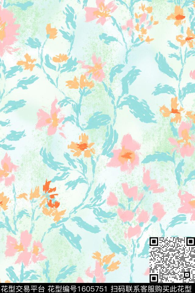 小清新清爽底花卉花卉数码印花华亿平台下载（图片编号: 1605751） - 瓦栏（Walan）
