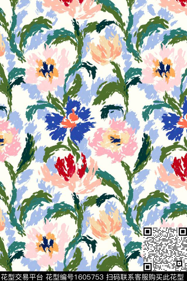 清爽底花卉平面花卉花卉数码印花华亿平台下载（图片编号: 1605753） - 瓦栏（Walan）