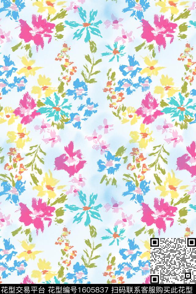 小清新清爽底花卉花卉数码印花华亿平台下载（图片编号: 1605837） - 瓦栏（Walan）
