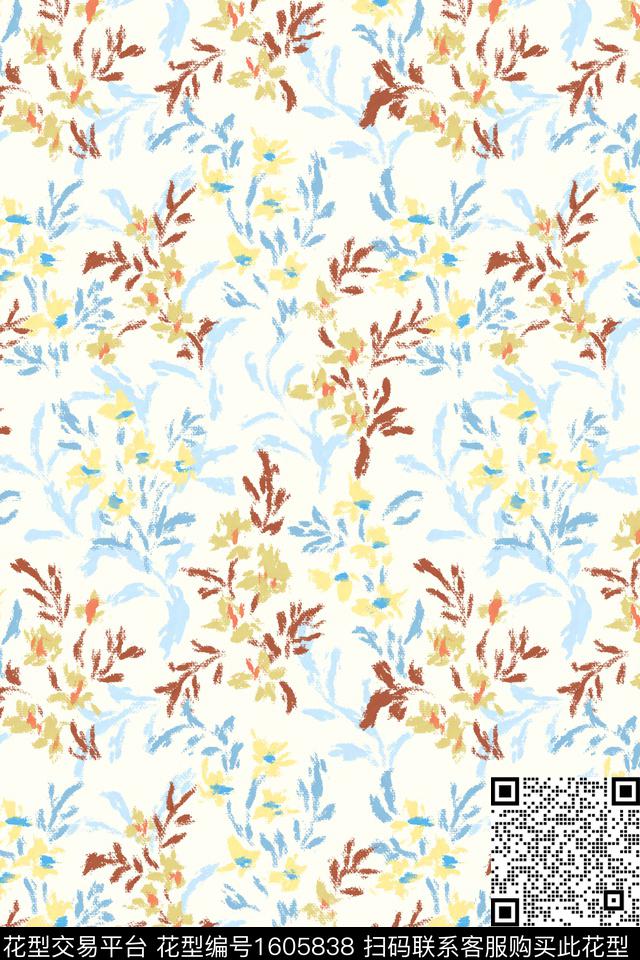 小清新清爽底花卉花卉数码印花华亿平台下载（图片编号: 1605838） - 瓦栏（Walan）