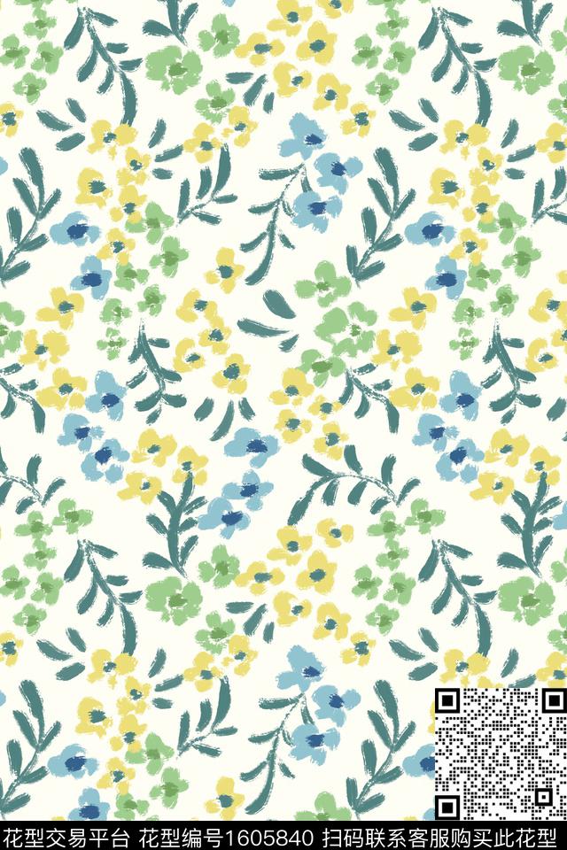 小清新清爽底花卉花卉数码印花华亿平台下载（图片编号: 1605840） - 瓦栏（Walan）