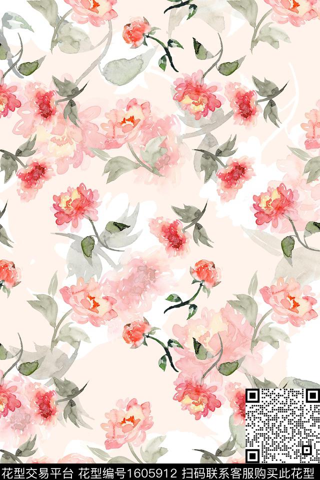 花卉水彩花卉影花数码印花华亿平台下载（图片编号: 1605912） - 瓦栏（Walan）