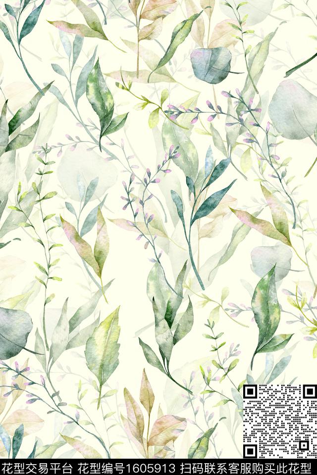 花卉水彩花卉影花数码印花华亿平台下载（图片编号: 1605913） - 瓦栏（Walan）