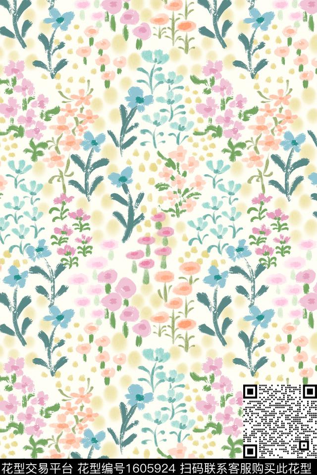 花卉少女小碎花数码印花华亿平台下载（图片编号: 1605924） - 瓦栏（Walan）